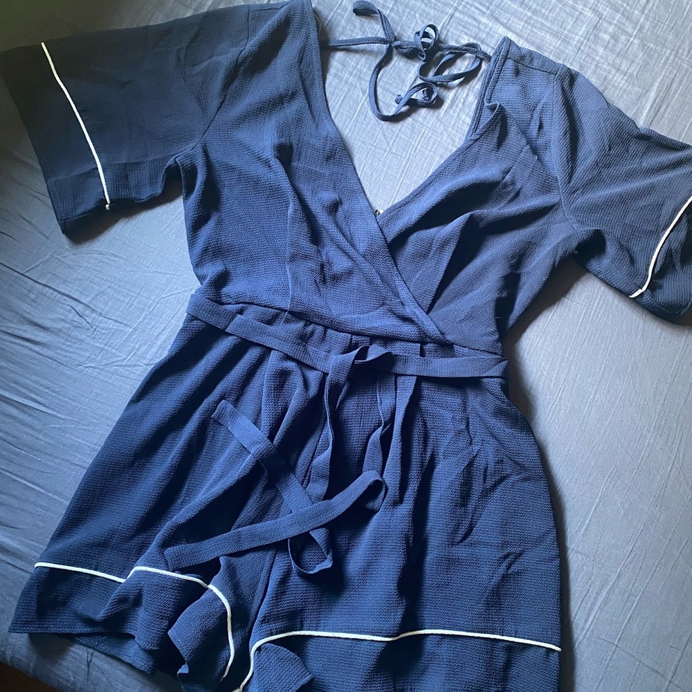 Navy Belted Romper